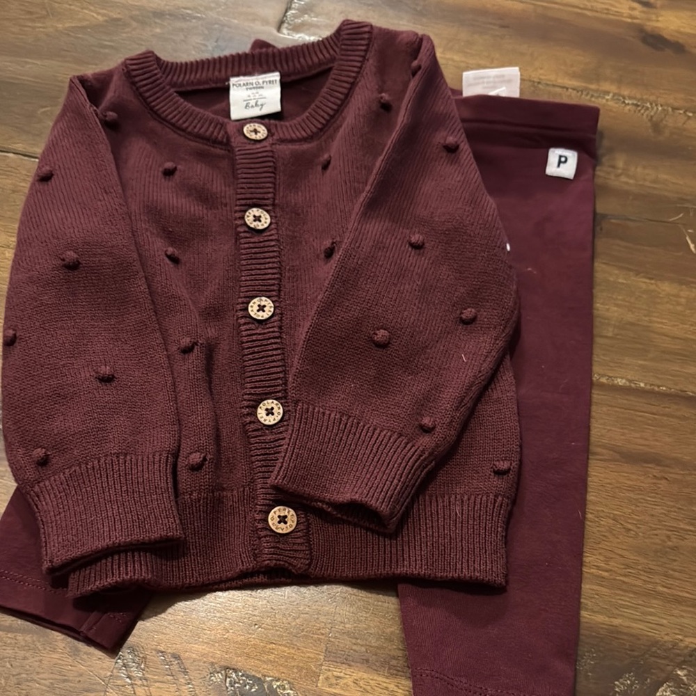 Kids Polarn O. Pyret Burgundy Knit Cardigan and Leggings Set